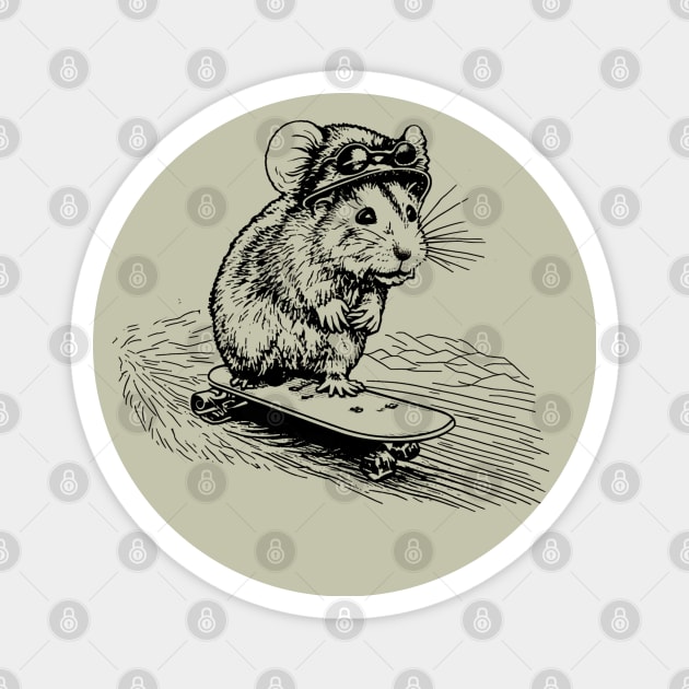 skateboarding hamster drawing, funny hamster lover gift Magnet by AdaleCreates